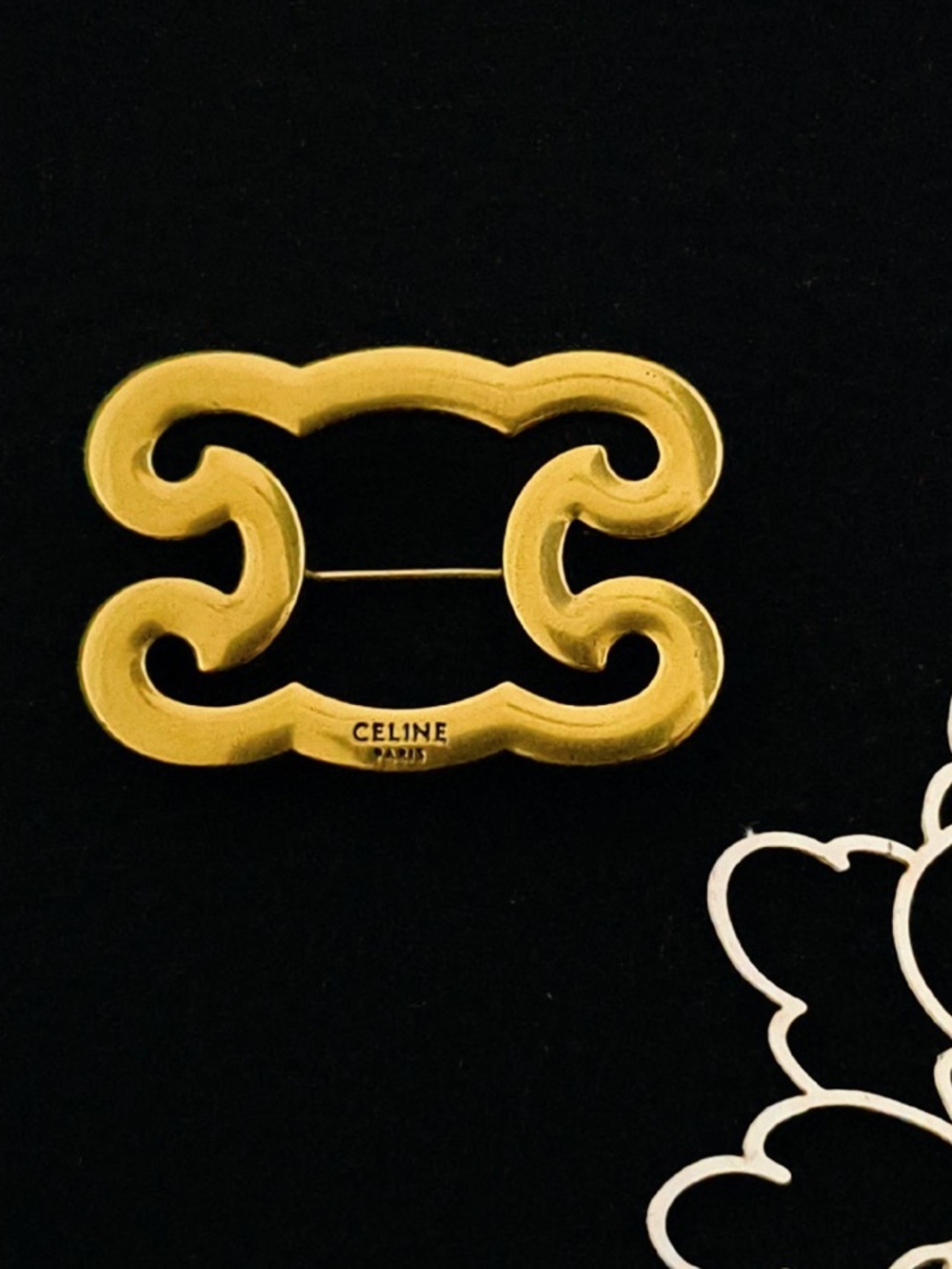 Celine. Brushed Gold Triomphe Frame Brooch